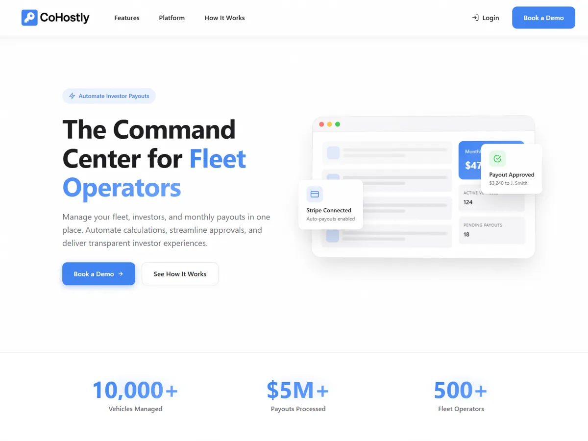 CoHostly landing page — the command center for fleet operators
