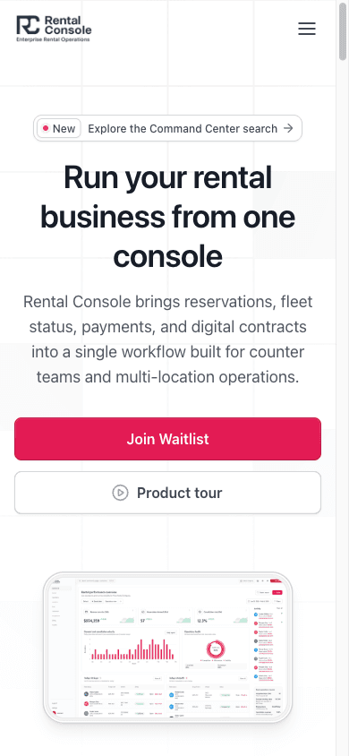 Rental Console shown on a phone
