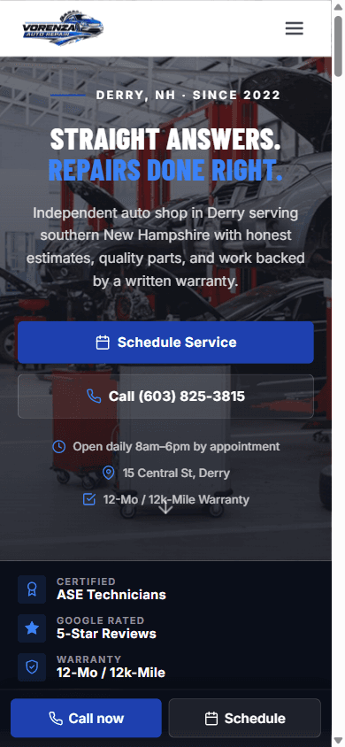 Vorenza Auto Repair shown on a phone